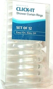 Maytex Click-It Clear Plastic Shower Curtain Rings Set of 12 - Picture 1 of 3