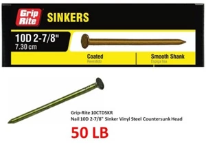 Sinkernägel 10D x 2-7/8" Vinyl Stahl Senkkopf 50 Pfund, Grip-Rite 10CTDSKR - Bild 1 von 1