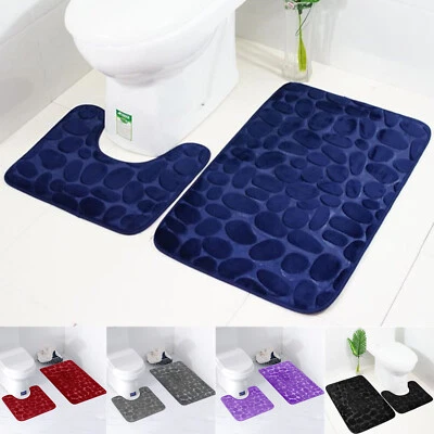 2-Teiligs Badgarnitur Rutschfester Badteppich Badezimmergarnitur Set WC Vorleger - Bild 1 von 4