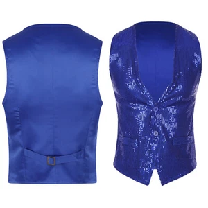 Mens Womens Sparkling Sequin Vest Waistcoat Sleeveless Button Jacket Clubwear - Picture 1 of 99