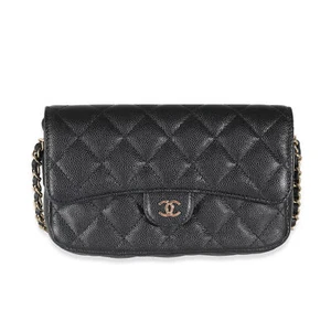 Chanel Black Quilted Caviar Flap Phone Handbag With Chain - Picture 1 of 9