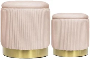 Velvet round Storage Ottoman Set of 2 Pink Vanity Stool with Storage for Bedroom - Picture 1 of 7