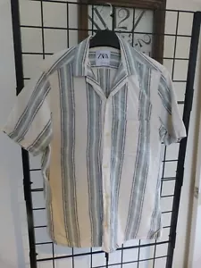 Camicia casual uomo Zara panna, verde, blu a righe manica corta taglia small - Foto 1 di 4