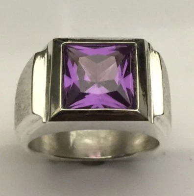 ANILLO HOMBRE PLATA ESTERLINA MJG.10 X 10MM CUADRADO FACETADO LABORATORIO ALEJANDRITA. Talla 10 Foto 1 de 4