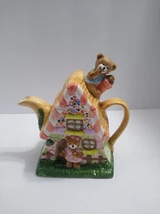 Decorative Ceramic Teddy Bear Country Cottage House Teapot 7" Tall Easter READ - Picture 1 of 16