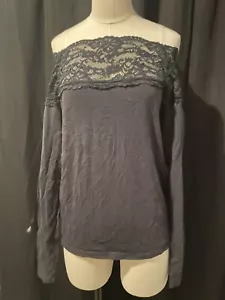 2 camisas para mujer H&M talla grande gris y azul marino manga larga encaje - Imagen 1 de 5