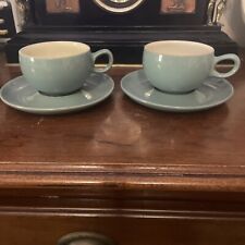 Vintage Denby Stoneware Manor Green Tea Coffee Cups & Saucers Cup X2