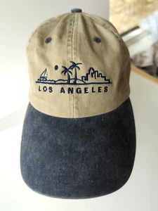 Los Angeles Strap Back Hat Cap One Size Beige Blue Bill Denim Buckle Adjusts Exc - Picture 1 of 10