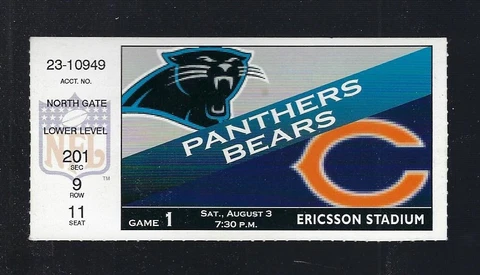 CAROLINA PANTHERS 2nd SEASON - 1996 NFL CHICAGO BEARS FOOTBALL TICKET STUB Cover