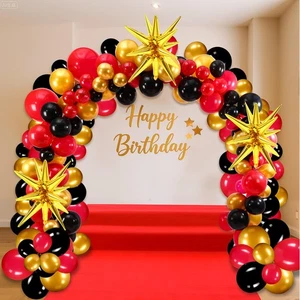 158 Pezzi Palloncini Rosso Nero Oro Ghirlanda Arco Tappeto Rosso Kit con 65 x 2 piedi Ca... - Foto 1 di 7
