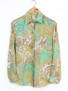 Blusa Camisa Etro Vintage 100% Lino Verde Estampado Paisley, Talla 48 - Imagen 1 de 9
