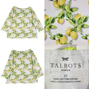 T-shirt maglietta Talbots bianca gialla cotone taglie forti 2X limone manica lunga - Foto 1 di 6