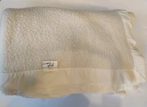VTG Faribo Pure 100% Wool Blanket Queen Size 90X90 Ivory Satin Trim Faribault MN - Picture 1 of 6