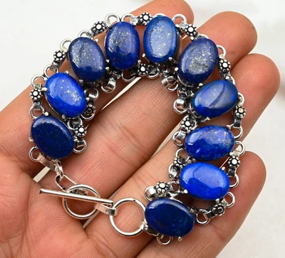 Delightful Lapis Lazuli Bracelet Gemstone Handmade 925 Sterling Silver Jewelry - Image 1 of 4