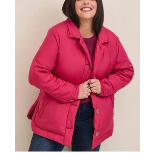 Neu Torrid Übergröße 5 (5 x 28) hellrosa geknöpfte Poly-Füllung Jacke Shacket - Bild 1 von 3