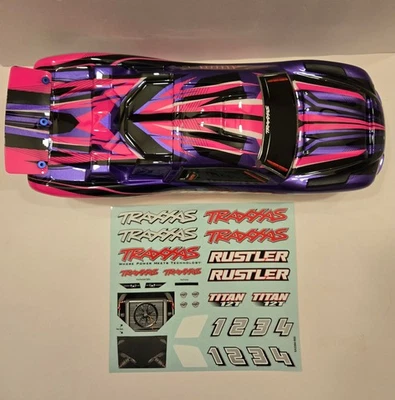 NEW Traxxas Rustler 2wd Complete Purple & Pink Clipless Mount Body 3734-PINK - Image 1 of 4