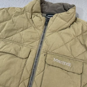 Marmot Jacket Men Large Tan 600 Fill Down Quilted Puffer Outdoor Winter Full Zip - Picture 1 of 14