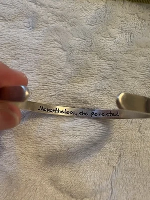 Nevertheless, She Persisted Embossed Sterling Silver Cuff Bracelet 925 6.25” - Image 1 of 4