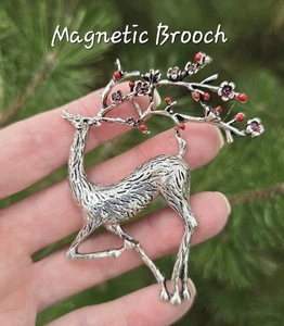 Anmutige Silber Brosche Hirsch, Elch, Hirsch, MAGNETISCH.  Weihnachts-, Weihnachtsschmuck - Bild 1 von 7