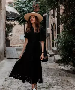 ZARA NEW SS24 ZW COLLECTION MIDI SHIRT DRESS BELT BLACK EMBROIDERED 4786/096 ALL - Picture 1 of 16