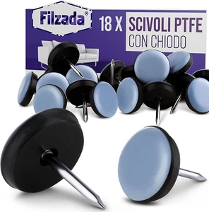 ® 18X Piedini per Mobili in Teflon Con Chiodo - Ø 19 Mm (Tondo) - Piedini per Mo - Foto 1 di 7