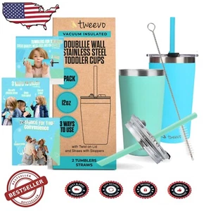 BPA Free Travel Sippy Cups for Kids - 12oz Stainless Steel with Silicone Straws - Picture 1 of 9