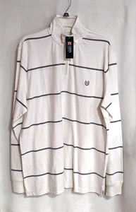 Pullover Chaps Para Hombre Blanco/Gris Rayas 1/4 Cremallera Cuello Simulado (13202R) Talla L - Nuevo Con Etiquetas - Imagen 1 de 3