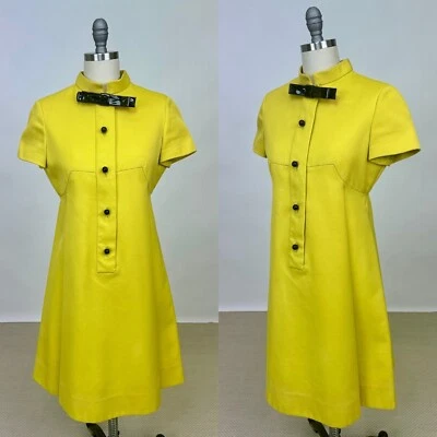 Vintage 1960s Teal Traina New York Vestido Mod Amarelo Acetato Manga Curta COMO ESTÁ - Imagem 1 de 4