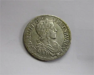 1650 - Q France LOUIS XIV Silver 1/2 Ecu - XF Perpignan mint - Picture 1 of 7