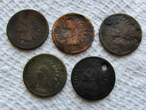Lot Of 5 Semi Key Date 1876 and 1878 Indian Cents Low Grades Cull 3-1876 2 -1878 Cover