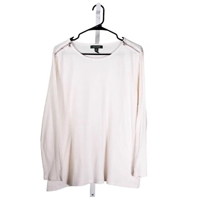 Ralph Lauren Mujer Top 2X Marfil Acanalado Algodón Tejido Cremallera Hombro Preppy Camisa Foto 1 de 4