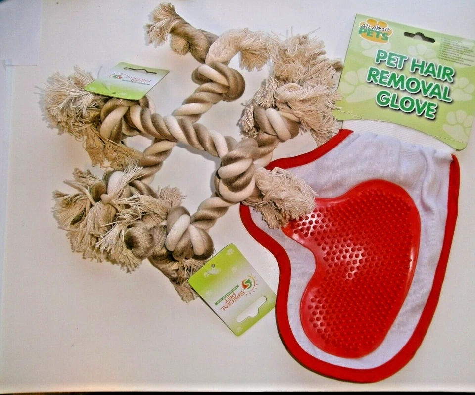 10 x 10" DOG PULL / TUG ROPES in coffee and cream with free hair removal glove - Image 1 of 1