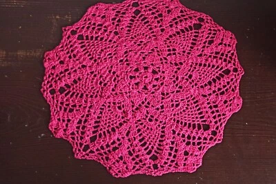 Pink crochet doily Lace tablecloth Handmade table cover 14 inches Vintage style - Image 1 of 4