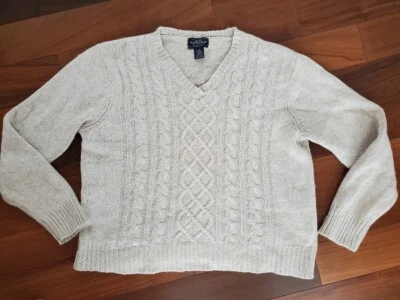 Suéter Sonoma Cuello en V Tejido con Cable Beige Tostado Mezcla de Lana, Angora y Seda Para Mujer XL Foto 1 de 4