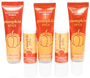 Bath & Body Pumpkin Spice Lippenbalsam 2 Stück + Lipgloss 3 Stück Mini Reise 5 Stück Set Neu - Bild 1 von 1