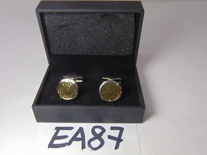 New Hugo Boss Cufflinks in Box Silver & Gold Tone Round with Hexagon Design - Picture 1 of 6