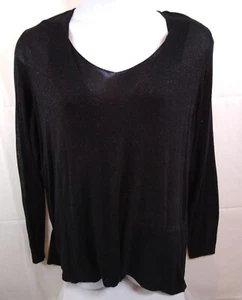 INVESTMENTS II Women's 2X Black Long Sleeve Sparkle Top V-Neck Pullover Stretch - Picture 1 of 9
