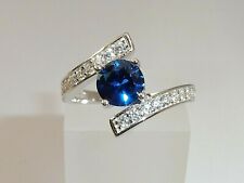 Ladies Sterling 925 Solid Fine Silver 1 Carat Blue Spinel & White Sapphire Ring