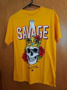 Rue 21 New Savage Skull T-shirt Size Medium NWT Bright yellow orange shirt - Picture 1 of 7