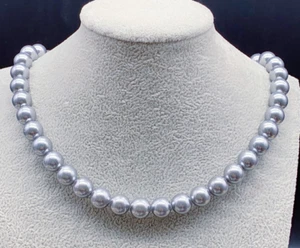 Huge 18"11-12mm natural south sea genuine silver gray round pearl necklace 14k - Picture 1 of 1