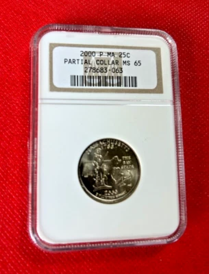 2000 P MA STATE QUARTER MINT ERROR PARTIAL COLLAR NGC MS 65 - Image 1 of 2