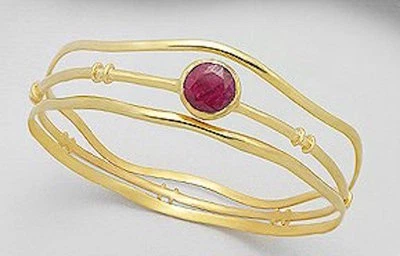 Brazalete Brazalete 3 Piezas Rubí Chapado en Oro Amarillo 18K 64mm 17.8g Foto 1 de 2