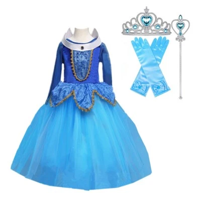 Sleeping Beauty Princess Aurora Costume Party Dress For Girls Pink And Blue Set - Image 1 of 4