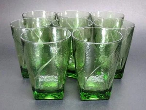 Set of 8 Hazel Atlas Pebblestone Green 8oz Glasses c1960's - Imagen 1 de 3