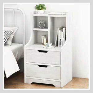 Twilight 2-Drawer Tall Bedside Table with Chest of Drawers and Shelves (White) - Picture 1 of 3