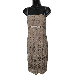Sherrie Bloom Peter Noviello Lace Dress Size 4 Taupe 90s - Picture 1 of 13