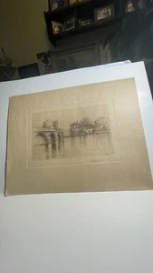 Vintage Charles Darrow Sepia Bridge River Etching 9x12” Unknown Artist - Picture 1 of 7