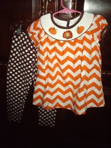 T23 Girls Size 3T Emily Rose 2pc Smocked Top Outfit Thanksgiving Pumpkins Turkey - Picture 1 of 6