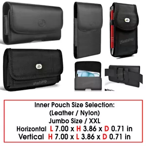 CUSTODIA ROBUSTA IN PELLE E NYLON PER XL TELEFONO CINTURA CLIP FONDINA XXL COVER JUMBO - Foto 1 di 37
