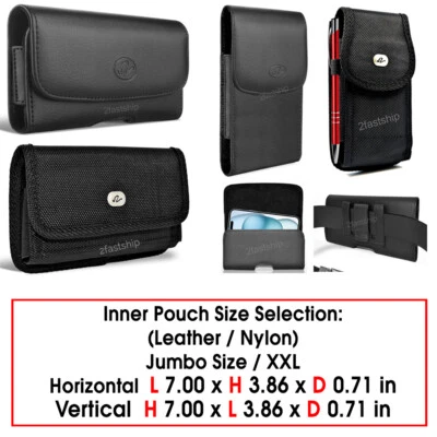 LEATHER & NYLON RUGGED POUCH CASE FOR XL PHONE BELT CLIP HOLSTER XXL JUMBO COVER - Image 1 of 4